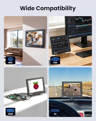 Image of Eyoyo 8 inch Security Camera Monitor, 1024x768 4:3 Mini LCD Screen CCTV Monitors Display with HDMI VGA BNC AV USB, Small Video Monitor for PC, NVR, Raspbery Pi, RV & Kitchen, Built-in Speakers