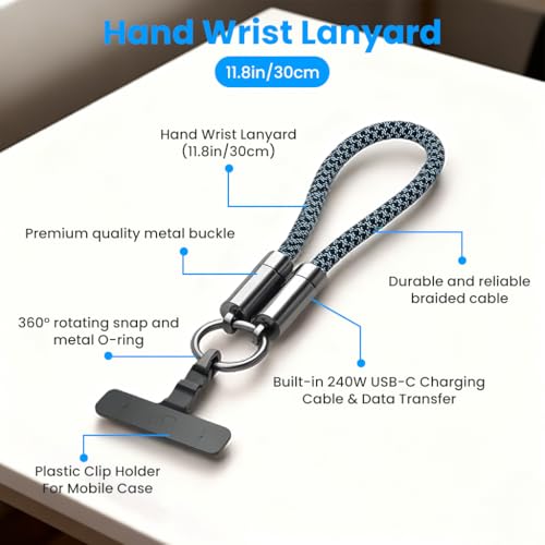 Image of ZORBES Mobile Lanyard 30cm Hand Strap with Integrated 240W USB C Data Cable