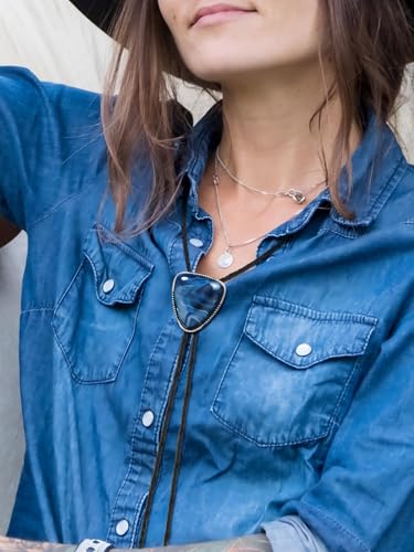 Image of Bolo Tie for Men Women Cowboy Turquoise Celtic Natural Tiger Eye Stone Longhorn Bull Western Leather Bolo Necktie
