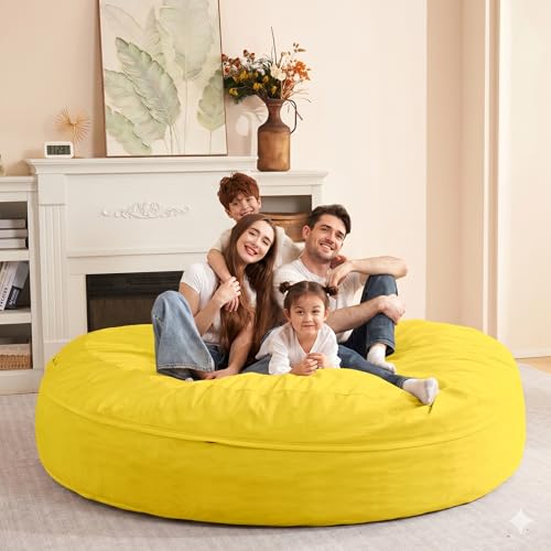 Image of HABUTWAY XX-Large Bean Bag Chair: Giant 7' Memory Foam Furniture Bean Bag Chairs for Adults with Microfiber Cover 7Ft (Mustard)