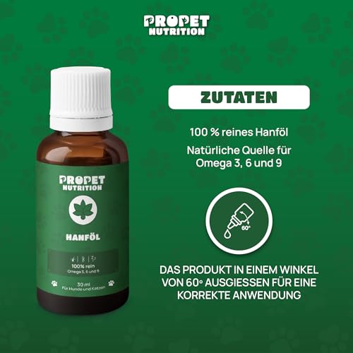 Hanföl für Hunde & Katzen. (700 Tropfen) Kaltgepresstes, reines Hanfsamenöl mit Omega 3, 6 & 9 - Zur Entspannung und für Gelenke - Hanfsamenöl für Tiere