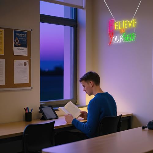 Believe in Yourself Neon Sign, Colorful LED Neon Light 15.75x15.75 inch, Dimmable USB Powered Inspirational Wall Decor for Bedroom Classroom Gym, Motivational Birthday Gift for Teens Students — view 3