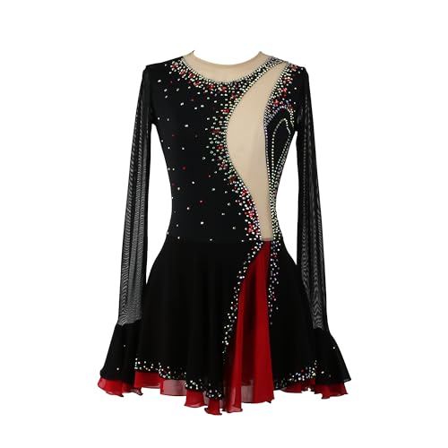 ZAGITOVA Vestido de patinação artística para mulheres, meninas, saia de patinação no gelo, manga com