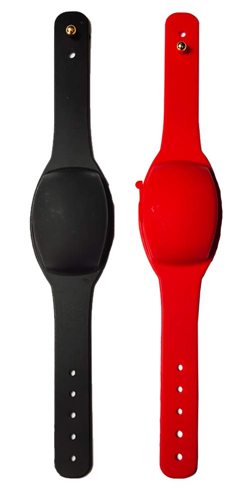 SaniFlex Hand Band Adjustable Sanitizer, Refillable Wristband for All Age Group (Dispenser) Pack of 2 (Black & Red color)