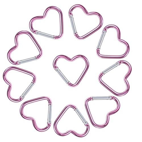 Dimeho Heart Shaped Keychain Clip, 10 Pcs Aluminum Alloy Spring Snap Hook Clip Keychain Hook Heart Cute Key Holder for Outdoor Camping Fishing Clips Hammock Key Chain Clips, Pink