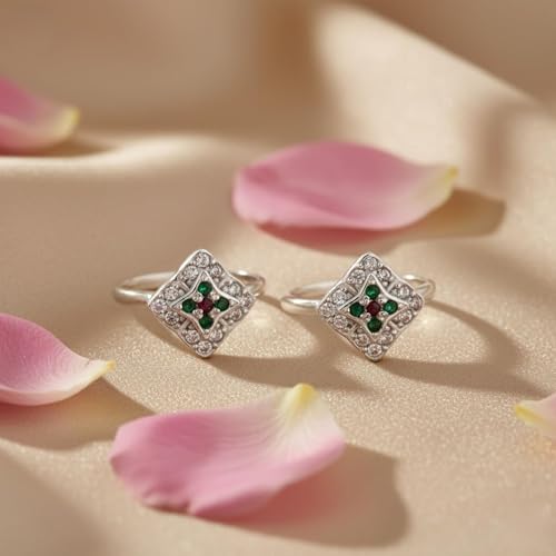 Image of SATKOTI 925 Silver Toe Rings for Women | Adjustable Pure Metal Bichiya with AAA Quality CZ Stone| BIS Hallmarked Jewelry with Authenticity Certificate | Pair of 2 Metti