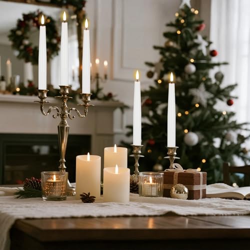 Image of Flameless Taper Candles with Remote, Real Wax LED Taper Candles Battery Operated with 3D Flickering Wick, 4 Pack White Flameless Candlesticks for Halloween Christmas Wedding Holiday Decor