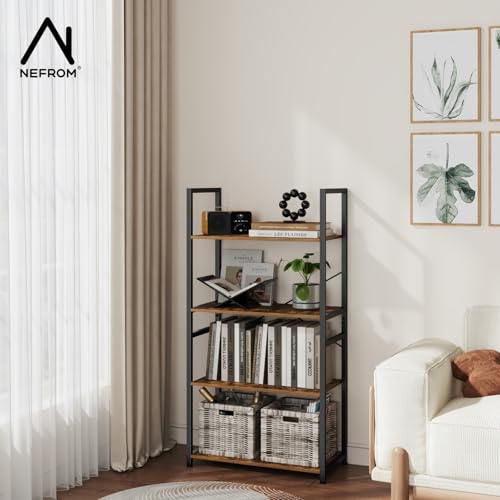 Book Shelf, Adjustable 4-Tier Tall Bookshelf, Wooden Bookcase Shelves for Bedroom, Living Room, Display Shelf for Home, Office, Kitchen, Standing Shelving Unit Storage Organizer BC-BR-4 - Image 6