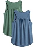 PINSPARK Womens Tank Tops Sleeveless Athletic Running Shirts Moisture Wicking Racer Back Workout Tank Flowy Tennis Pickleball Shirt for Summer,Denim Blue/Dark Green L