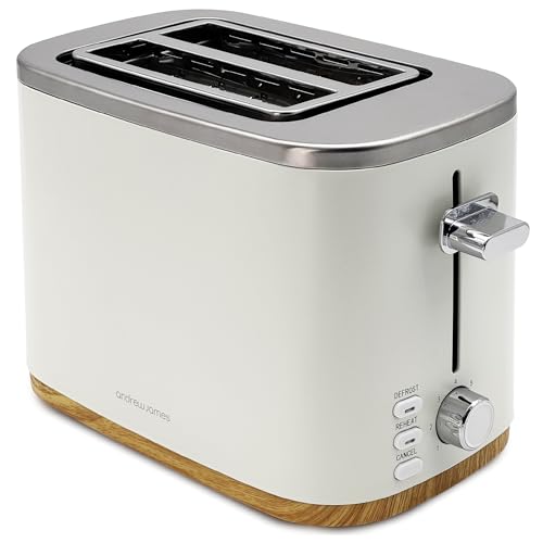 Andrew James Toaster – Ivory Toaster with Wooden Effect – Stylish & Compact, Adjustable Browning Control, Removable Crumb Tray, Ideal for Breakfast – Modern Kitchen Appliance (Ivory, 2)