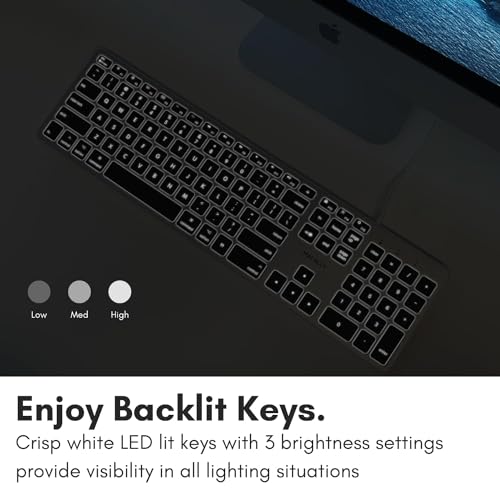 Macally Backlit Wired Keyboard for Mac | Compatible Apple Keyboard with Numeric Keypad | Comfortable All Day Typing, Compatible on MacBook Pro/Air, iMac, Mac mini/Pro - Silver