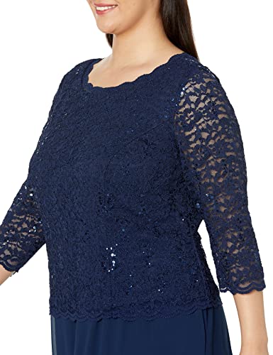 Alex Evenings Women's Plus Size Stretch Lace Bodice Mock One Piece Gown4