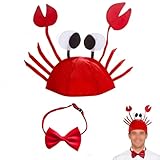 dinghaole Lot de 2 chapeaux de crabe réglables avec nœud papillon rouge pour déguisement d'animal pour cosplay, Halloween, carnaval, fête à thème