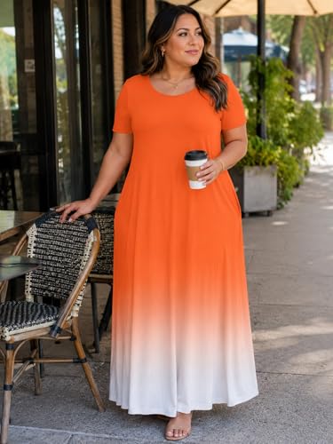 Image of PinkPatty Women's Plus Size Maxi Dresses Short Sleeve Sundress Summer T-Shirt Beach Long Dress with Pockets