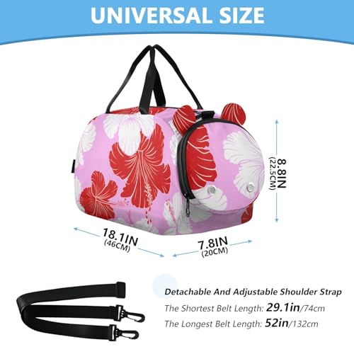 Red White Hibiscus Flowers Travel Duffle Bag for Kids Water Resistant Sport Gym Bags for Girls Boys Sleepover Weekender Overnight Tote3