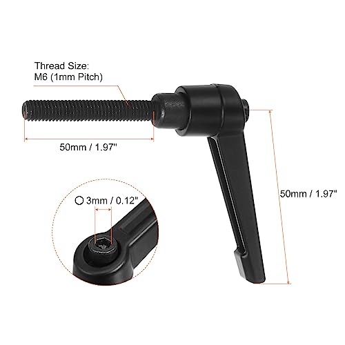 Image of HARFINGTON 6pcs Adjustable Clamping Lever Handles M6 x 50mm Male Thread Bolt Knobs Rotating Screw Locking Quick Release Ratchet Push Button Handle, Black
