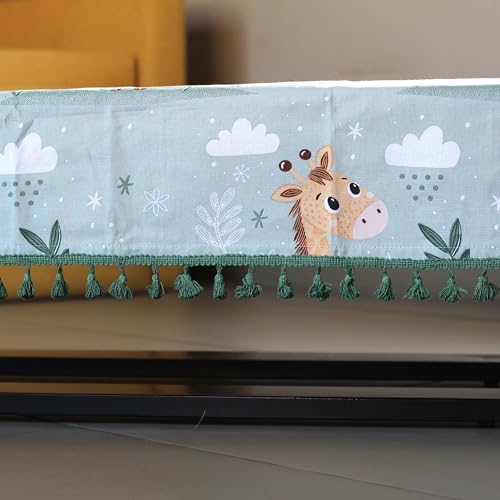 Image of LORETO - A QUALITY LINEN BRAND 100% Pure Cotton Table Cover with Boho Tassels (48 x 48 Inch) - Square Tablecloth for Square Dining Table, Sage Green Jungle Giraffe