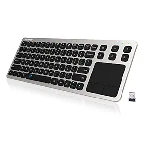 Arteck Wireless Keyboard, 2.4G Wireless Touch TV Keyboard with Easy Media Control and Built-In Touchpad Mouse Solid Stainless Ultra Compact Full Size Keyboard for TV-Connected Computer, Smart TV, HTPC