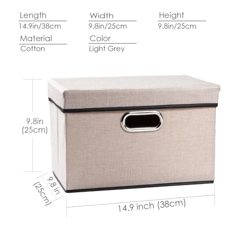 Image of PRANDOM Foldable Storage Bin with Lid [1-Pack] Linen Fabric Decorative Storage Box Organizer Container Basket Cube with Handles Divider for Closet Office Living Room Light Grey(14.9x9.8x9.8)