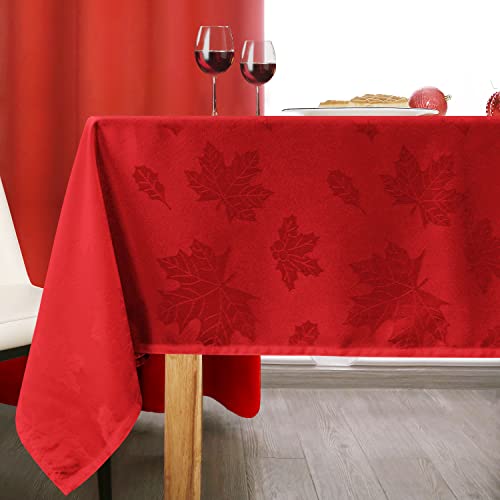 Mikiup Jacquard Rectangle Tablecloth For Fall Harvest And Christmas, Waterproof Damask Woven Fabric Table Cloth Holiday Table Cover, Red 60 X 84 Inch #TOP25