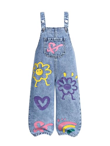 Toddler Girls' Floral Heart Denim Jumpsuit with Pockets