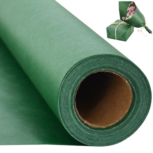 BEISHIDA Dark Green Gift Wrapping Paper Roll, 15in X 32ft Kraft Bulletin Board Paper Gift Wrap for Christmas Mother's Day Valentine's Day Graduation, Flower Wrap