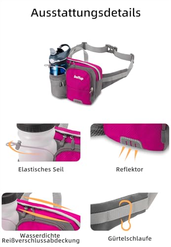 buffup® Bauchtasche mit flaschenhalter,hüfttasche Sport für Outdoor hundetraining Radfahren wandern Laufen… – Ansicht 3