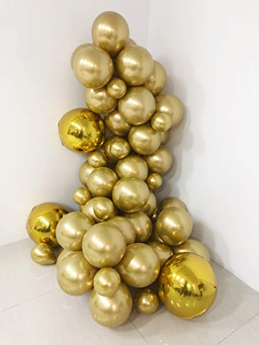 Janinus Chrome Gold Balloons Metallic Party Balloons Metallic Gold Balloons Latex Balloons Birthday Balloons 12 Inches + 5 Inches + 18 Inches Gold 4D Foil Balloons