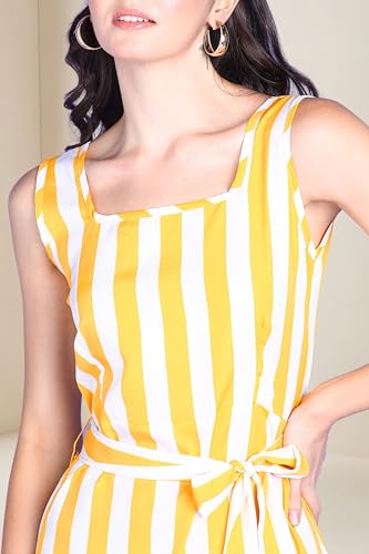 Image of POPWINGS Women Casual Blue & White Stripe Long Belt Dress Dress | Stylish Dress | Trendy Dress
