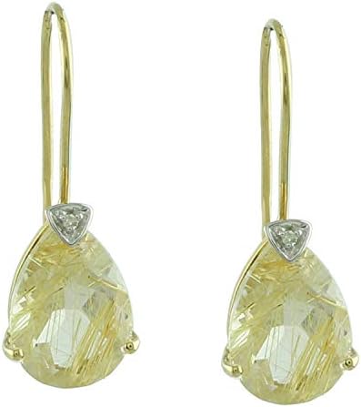 Carillon Golden Rutile Pear Shape Gemstone Jewelry 10K Yellow Gold Drop Dangle Earrings For Women/Girls