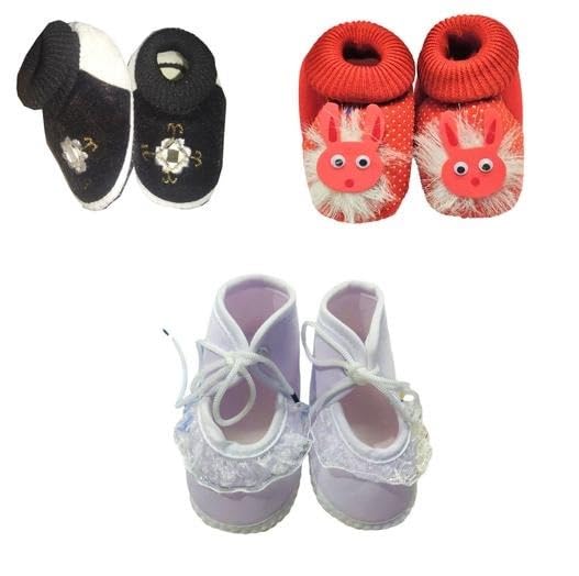 Suman Trader Infant Booties Shoes Combo Pack of 3| Cartoon Design Soft Cotton Stylist Baby Foot for Early Walking| Black-Red-White 9-12 Months-picture-10