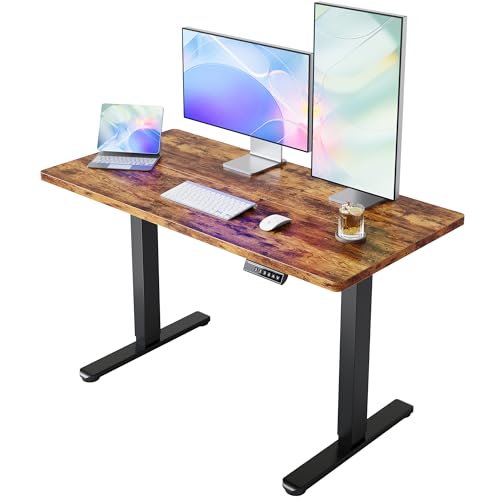 HUANUO 48' x 24' Electric Standing Desk Adjustable Height, 4 Memory Height Settings, Headphone Hook, Cable Manager, Sit Stand Up Desk for Home Office & Computer Workstation, Vintage Brown
