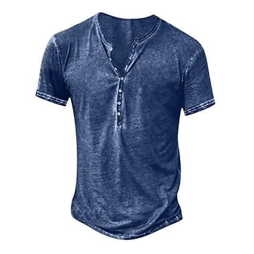 Homme Henley T-Shirts à Manches Courtes Col Tunisien Boutons Coton Décontractée Slim Fit Chemises en Coton T-Shirt Respirant Haut d'extérieur Fitness Tee Shirt Vetement Homme Solde