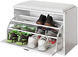 SoBuy FSR16-W, Hallway Shoe Bench Shoe Rack Shoe Cabinet with Flip-drawer and Removable Seat Cushion, White