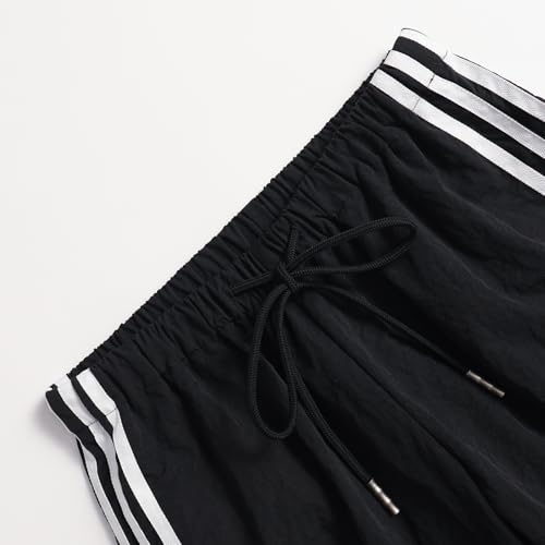 Women's Casual Girdling Lace Up Striped Wide Leg Sports Loose Pants3