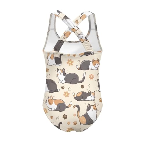 UNICEU Girls Cat Print One Piece Swimsuits Breathable Criss Cross Back Bathing Suit Sleeveless Full Coverage Swimwear2