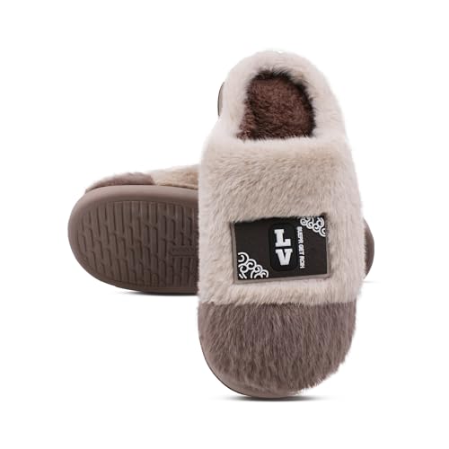 Image of VRITRAZ Men's Plush Winter Slippers | Soft Furry Lined Indoor Slides | Warm Comfortable Anti-Slip Home Footwear