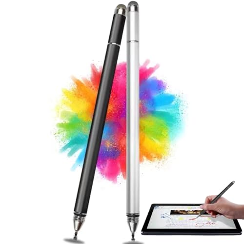 Caneta Stylus Capacitiva 2 em 1 Universal Para Telas Touch Tablets, smartphones e notebooks compatível com Apple, Samsung, Xiaomi, Motorola Sem Bateria, Sem Bluetooth Alta Precisão (PRETO)