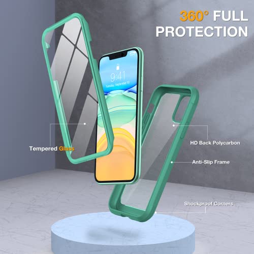 Miracase Glass Series Designed For Iphone 11 Case [2023 Upgraded] Full-Body Rugged Bumper Case With Built-In 9H Tempered Glass Screen Protector And Camera Protector (Light Green) #TOP2