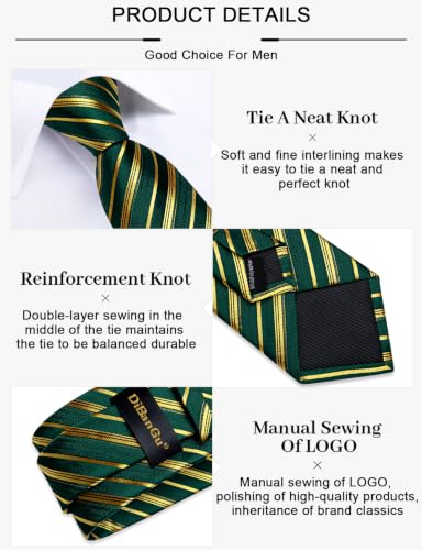 Image of DiBanGu Mens Silk Tie Formal Striped Necktie and Pocket Square