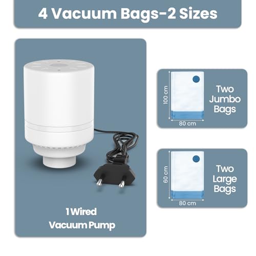 Image of enem Vacuum Storage Bags for Clothes Pack of 4 Bags (2 Large 100x80cm, 2 Small 80x24cm) | Space Saving Travel Vacuum Bags | Wardrobe Organizer & Clothes Storage Bags for Home, Travel