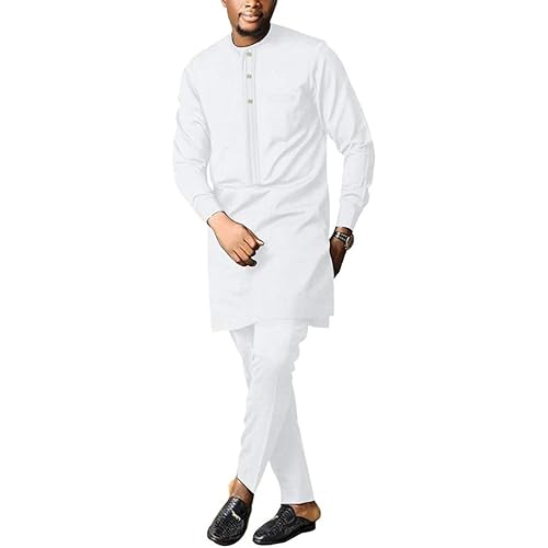 African Men's Formal Clothes Dashiki Shirt and Pant Two Piece Suit Traditional Long Sleeve Outfits