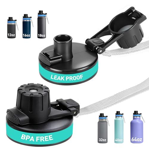 Flip Lid for Hydro flask Wide Mouth, 12, 18, 32, 40, 64 oz Water Bottles, Spout Lid for Hydroflask, Thermoflask and Other Sports Water Bottles with Button Lock, Easy Carry, Leak Proof