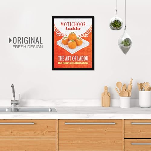 Image of Chaka Chaundh - Motichoor laddu - wall art poster frame Sweets Mithai shop and confectionery store wall art framed quotes decor item - Restaurant cafe food Deserts poster frame decoration items - 14 X 11 inches