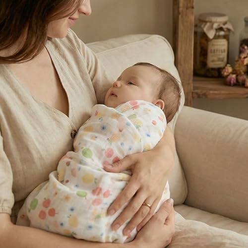 Image of GLLQUEN BABY Muslin Swaddle Blankets 4-Pack Breathable Receiving Blankets (35 inch x 40 inch) Soft Baby Blankets for Girls and Boys Newborn Essentials Muslin Swaddle Wrap Baby Gift(Azure Berry Dream)