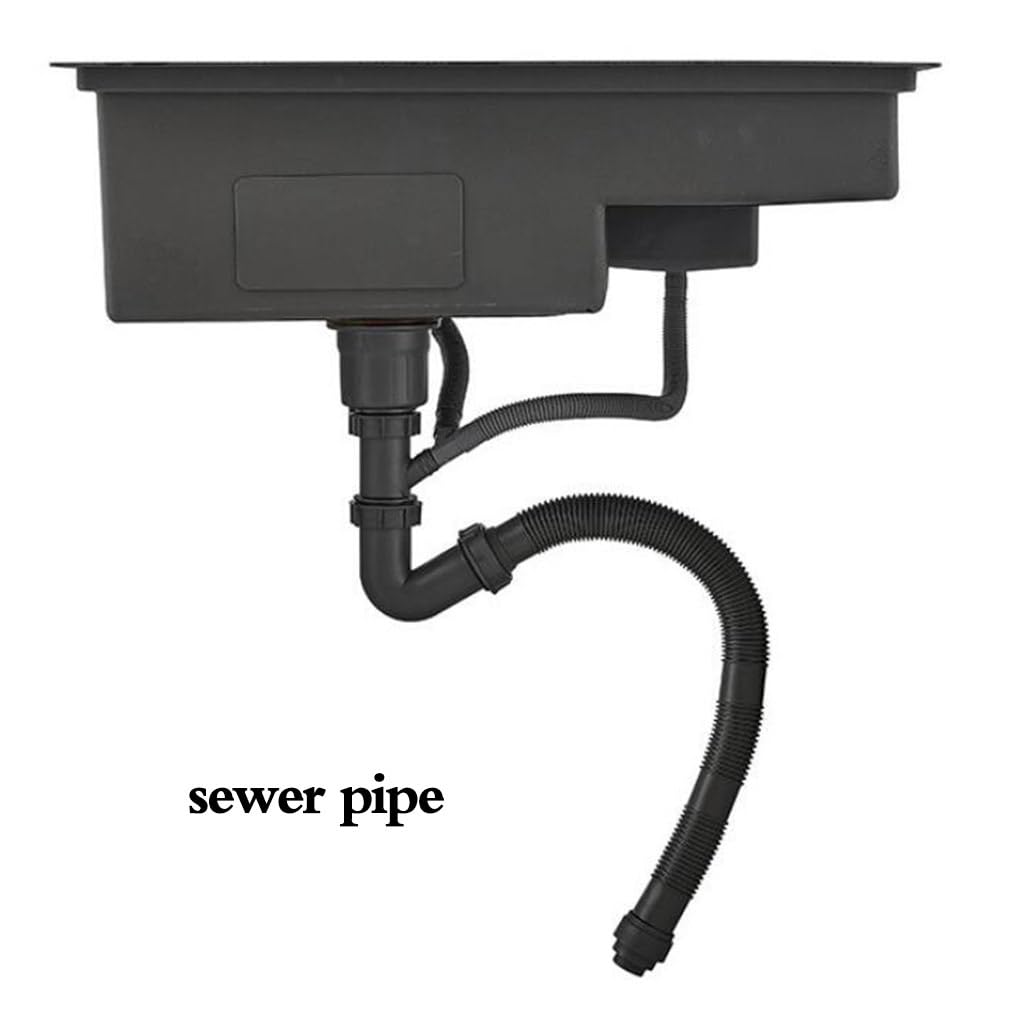 Fregadero Oculto De Cocina Fregadero De Bar Comercial De Cafetería Con Lavavasos Fregadero De Sifón Para Vehículos Recreativos Con Tapa, Grifo Plegable Ahorra Espacio ( Color : negro , S : 55*32*22cm