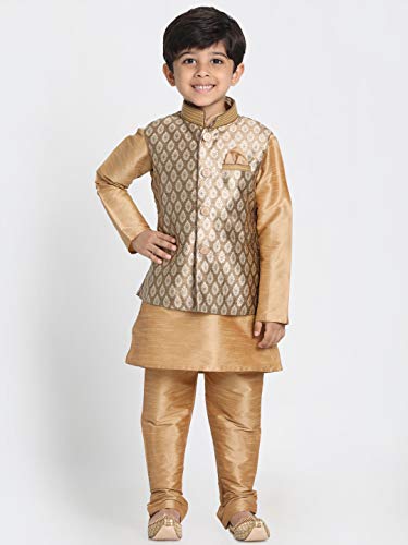 Image of VASTRAMAY Black Cotton Silk Blend Boys Nehru Modi Jacket