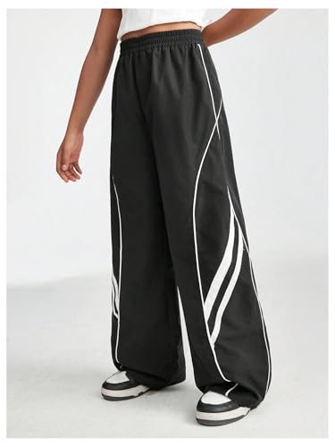 WDIRARA Girl's High Waisted Track Pants Baggy Elastic Waist Jogger Sweatpants Casual Sportwear3