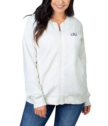 UG Apparel NCAA LSU Tigers Womens Quilted Zip-Up, Off-White, Small