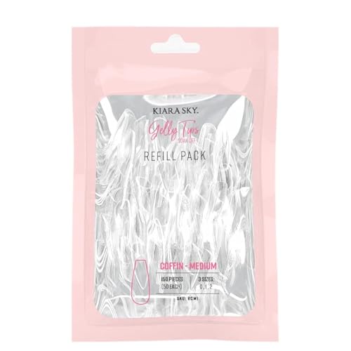 Image of Kiara Sky Gelly Tip Refill Packs - Soak Off Soft Gels - Coffin Shape (Medium Length) (Sizes 0, 1, 2)